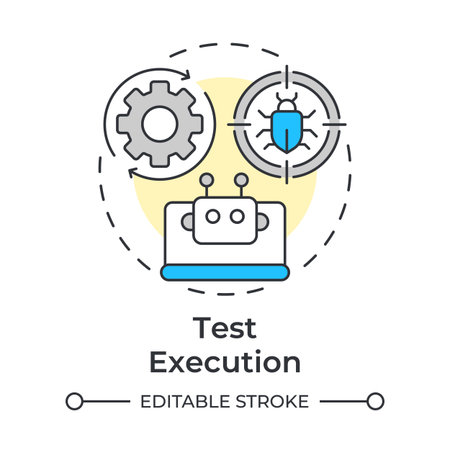 Test execution multi color concept icon. Bug analysis, tracking. Artificial intelligence. Round shape line illustration. Abstract idea. Graphic design. Easy to use in infographic, presentationのイラスト素材