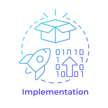 Implementation blue gradient concept icon. Efficiency rocket. Development, innovation. Round shape line illustration. Abstract idea. Graphic design. Easy to use in infographic, presentationのイラスト素材