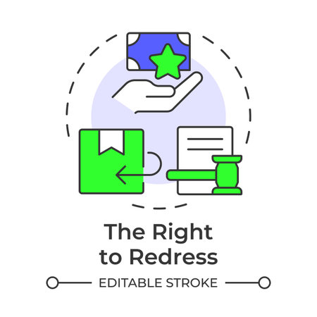 Right to redress multi color concept icon. Refund, repair, replacement of products. Legal customer protection. Round shape line illustration. Abstract idea. Graphic design. Easy to use in bookletのイラスト素材