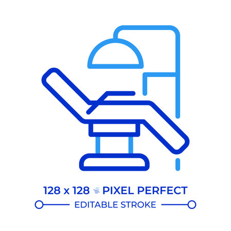 Dental chair pixel perfect two color line icon. Patient comfort. Healthcare, treatment. Clinic equipment bicolor outline symbol. Duotone linear pictogram. Isolated illustration. Editable strokeのイラスト素材