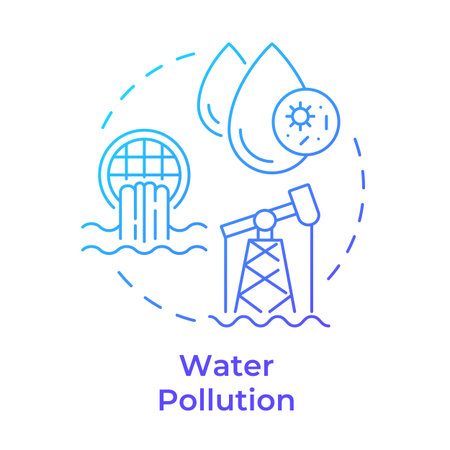 Water pollution blue gradient concept icon. Contamination of waterbodies. Cause of freshwater scarcity. Round shape line illustration. Abstract idea. Graphic design. Easy to use in bookletのイラスト素材