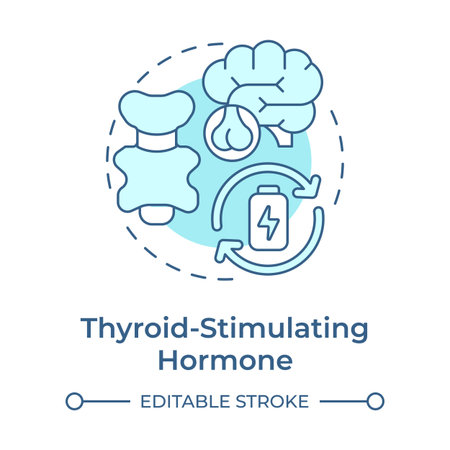 Thyroid stimulating hormone soft blue concept icon. Regulate metabolism, energy levels and body functions. Round shape line illustration. Abstract idea. Graphic design. Easy to use in blog postのイラスト素材
