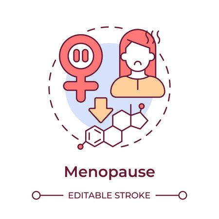 Menopause multi color concept icon. Menstrual periods stop. Decline in hormones. Climacteric stage. Round shape line illustration. Abstract idea. Graphic design. Easy to use in blog postのイラスト素材