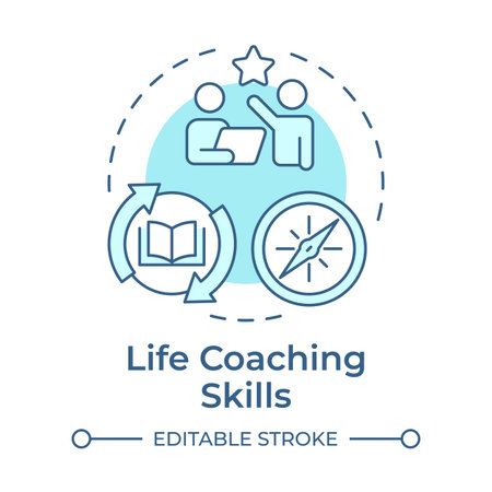 Life coaching skills soft blue concept icon. Personalized guidance and mentorship. Achieve goals inspiration. Round shape line illustration. Abstract idea. Graphic design. Easy to use in articleのイラスト素材