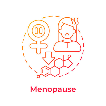 Menopause red gradient concept icon. Menstrual periods stop. Decline in hormones. Climacteric stage. Round shape line illustration. Abstract idea. Graphic design. Easy to use in blog postのイラスト素材