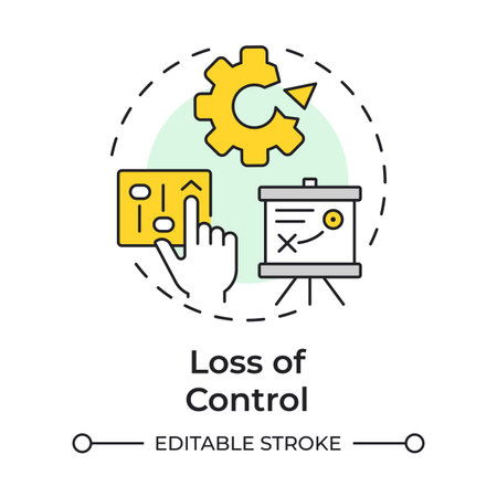 Loss of control multi color concept icon. Feel powerless and defensive to innovations. Barrier to change. Round shape line illustration. Abstract idea. Graphic design. Easy to use in presentationのイラスト素材