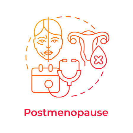 Postmenopause red gradient concept icon. One year after the last menstrual period. Women health. Menopause stage. Round shape line illustration. Abstract idea. Graphic design. Easy to use in blog postのイラスト素材