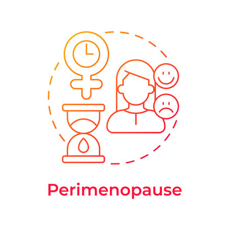 Perimenopause red gradient concept icon. Fluctuate estrogen levels, irregular menstrual cycles. Menopause stage. Round shape line illustration. Abstract idea. Graphic design. Easy to use in blog postのイラスト素材