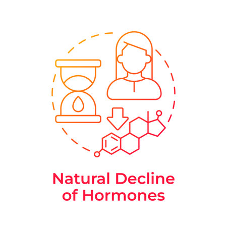 Natural decline of hormones red gradient concept icon. Law estrogen and progesterone levels. Cause of menopause. Round shape line illustration. Abstract idea. Graphic design. Easy to use in blog postのイラスト素材