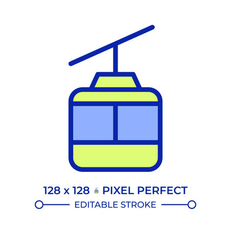 Cable car pixel perfect line color icon. Riding gondola lift. Access to scenic viewpoints on mountains and attractions. Isolated vector illustration. Flat colorful symbol design. Editable strokeのイラスト素材