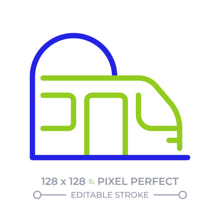 Subway train pixel perfect two color line icon. Underground public transport. Railway vehicle. Metro system bicolor outline symbol. Duotone linear pictogram. Isolated illustration. Editable strokeのイラスト素材