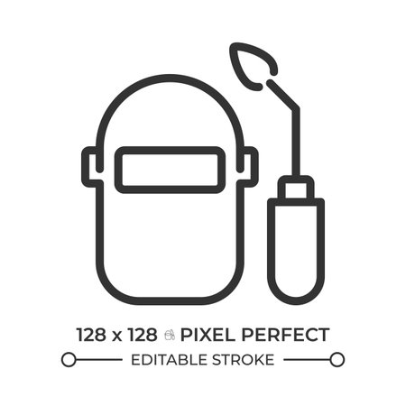 Metal welding line icon. Engineering, construction. Worker equipment. Protective gear and safety instruments. Isolated vector illustration. Outline symbol. Simple linear drawing. Editable strokeのイラスト素材