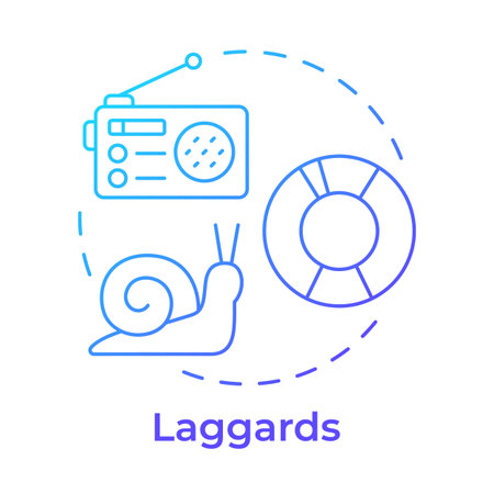 Laggards blue gradient concept icon. Old technology. Pie chart, statistics. Society, community. Round shape line illustration. Abstract idea. Graphic design. Easy to use in infographic, articleのイラスト素材