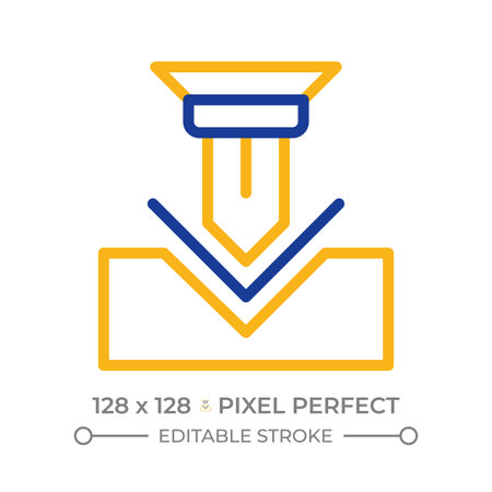 Bending two color line icon. Production process, machinery. Engineering, technology. Metalworking bicolor outline symbol. Duotone linear pictogram. Isolated illustration. Editable strokeのイラスト素材
