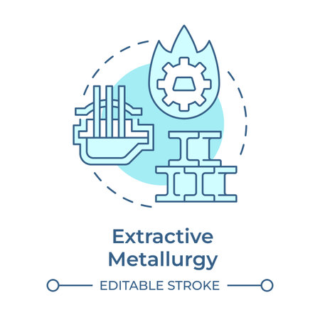 Extractive metallurgy soft blue concept icon. Natural mineral sources and ores. Physical, chemical methods usage. Round shape line illustration. Abstract idea. Graphic design. Easy to use inのイラスト素材