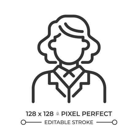 Businesswoman pixel perfect line icon. Female entrepreneur career. Women business leader. Corporate job. Isolated vector illustration. Outline symbol. Simple linear drawing. Editable strokeのイラスト素材