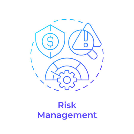 Risk management blue gradient concept icon. Financial security. Business protection, insurance shield. Round shape line illustration. Abstract idea. Graphic design. Easy to use in infographicのイラスト素材