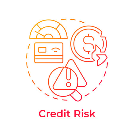 Credit risk red gradient concept icon. Financial obligations. Banking transaction, budget management. Round shape line illustration. Abstract idea. Graphic design. Easy to use in infographicのイラスト素材