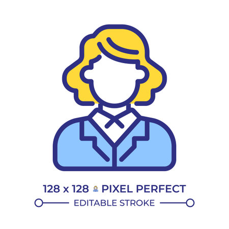 Businesswoman pixel perfect line color icon. Female entrepreneur career. Women business leader. Corporate job. Isolated vector illustration. Flat colorful symbol design. Editable strokeのイラスト素材