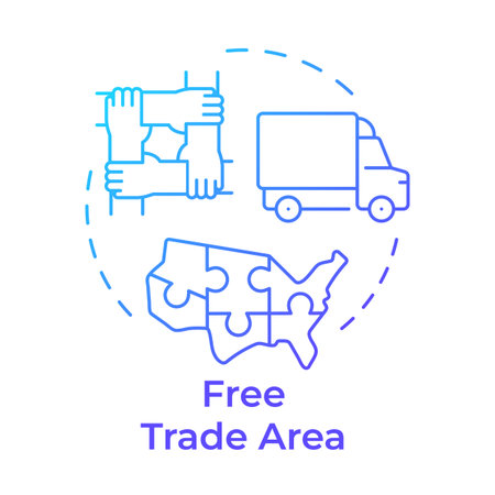 Free trade area blue gradient concept icon. Logistics organization. Product distribution. Round shape line illustration. Abstract idea. Graphic design. Easy to use in article, brochureのイラスト素材