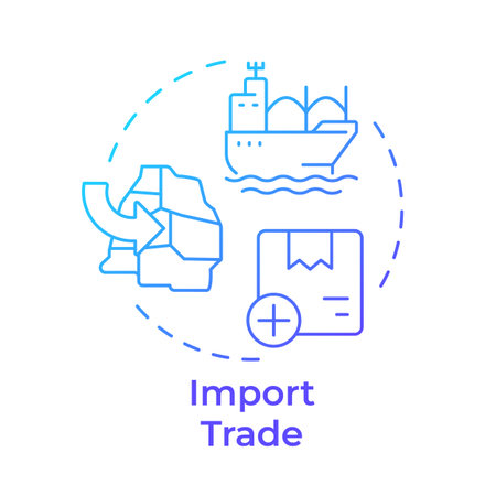 Import trade blue gradient concept icon. Shipping industry. Logistics organization. Supply chain. Round shape line illustration. Abstract idea. Graphic design. Easy to use article, brochureのイラスト素材