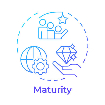 Maturity blue gradient concept icon. Stable profitable company. Startup growth stage. Business development. Round shape line illustration. Abstract idea. Graphic design. Easy to use in infographicのイラスト素材