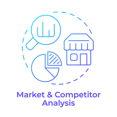 Market and competitor analysis blue gradient concept icon. Researching trends. Key stage of business plan. Round shape line illustration. Abstract idea. Graphic design. Easy to use in infographicのイラスト素材