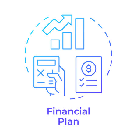 Financial plan blue gradient concept icon. Earn, spend and manage money. Key stage of business plan. Round shape line illustration. Abstract idea. Graphic design. Easy to use in infographicのイラスト素材