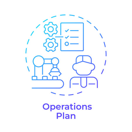 Operations plan blue gradient concept icon. Business function day to day. Key stage of business plan. Round shape line illustration. Abstract idea. Graphic design. Easy to use in infographicのイラスト素材