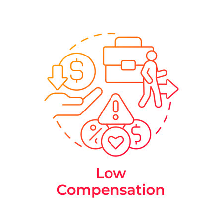 Low compensation red gradient concept icon. Uncompetitive pay. Cause of voluntary turnover employee. Round shape line illustration. Abstract idea. Graphic design. Easy to use in promotional material,のイラスト素材