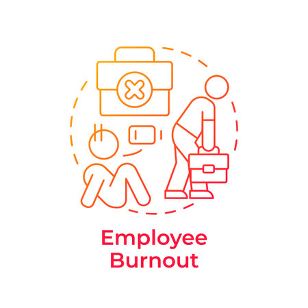 Employee burnout red gradient concept icon. Exhaustion. Cause of involuntary turnover employee. Round shape line illustration. Abstract idea. Graphic design. Easy to use in promotional material,のイラスト素材