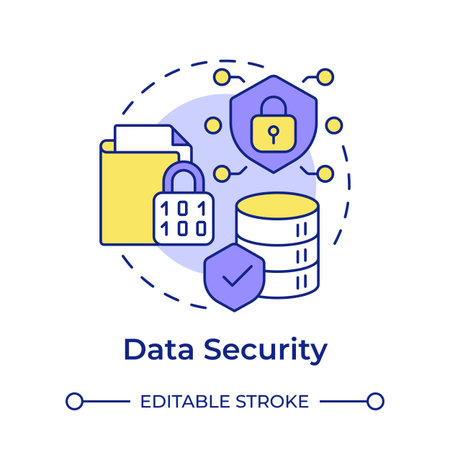 Data security multi color concept icon. Cyber security, system privacy. Data encryption. Round shape line illustration. Abstract idea. Graphic design. Easy to use in infographic, presentationのイラスト素材
