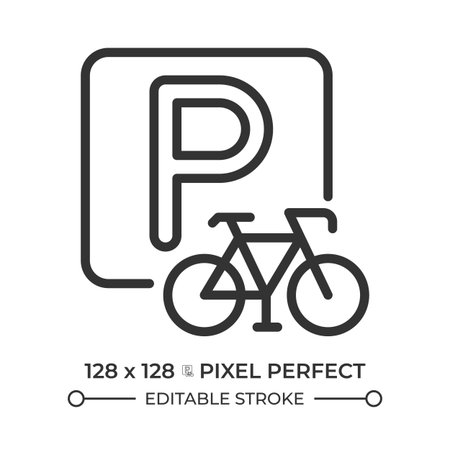 Bike parking pixel perfect line icon. Secure place for cyclists to leave bicycles. Road infrastructure. Isolated vector illustration. Outline symbol. Simple linear drawing. Editable strokeのイラスト素材