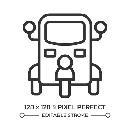 Tuk tuk pixel perfect line icon. Auto rickshaw. Public transport in Southeast Asia. Taxi service. Transportation. Isolated vector illustration. Outline symbol. Simple linear drawing. Editable strokeのイラスト素材