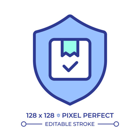 Secure delivery pixel perfect line color icon. Shipping protection, package verification. Logistics service. Isolated vector illustration. Flat colorful symbol design. Editable strokeのイラスト素材