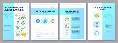 Stakeholder analysis brochure layout. Salience model, project management. Leaflet advertising design with color line icons. Editable 4 pages. Arial-Black, Myriad Pro-Regular fonts usedのイラスト素材