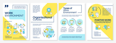 Corporate culture blue and yellow brochure layout. Organizational culture, time management. Leaflet...