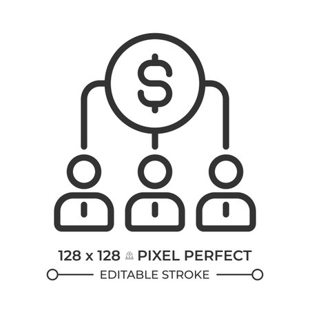 Profit sharing pixel perfect line icon. Organization financial structure. Corporate stakeholders. Management. Isolated vector illustration. Outline symbol. Simple linear drawing. Editable strokeのイラスト素材