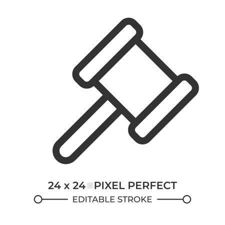 Judge mallet line ui icon. Gavel traditional courtyard attribute. making decision in criminal case. Isolated vector outline symbol. Webdesign user interface element linear, pixel perfectのイラスト素材