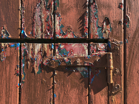 Scratched wood door, full frame shot of texture of scratched painted door.の写真素材