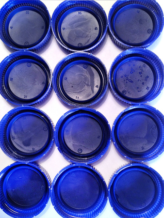 Blue plastic caps