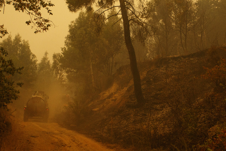 Maceda, Galicia / Spain - Oct 16 2017: Forest fire.のeditorial素材