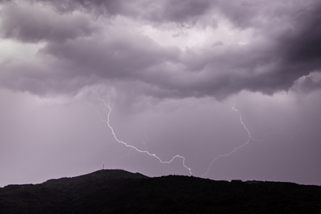 lightning strike during a thunderstorm.の写真素材