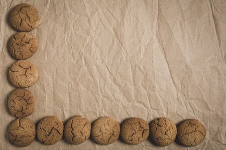Chestnut cookies on brown backgroundの写真素材
