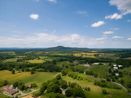 Aerial view of Barnesville, Montgomery County, Maryland. Barnesville was chartered in 1811. Sugarloaf Mountain is on the horizon.の写真素材