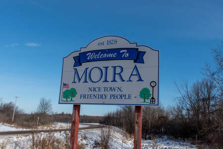 Welcome sign in Moira, Waverly, Franklin County, New York.の写真素材