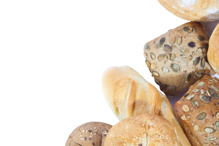 Heap of bread on white backgroundの写真素材