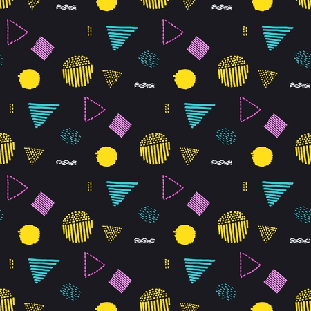 Memphis seamless  pattern in retro style. Doodle pattern hand-drawn pen, ink, chalk.のイラスト素材