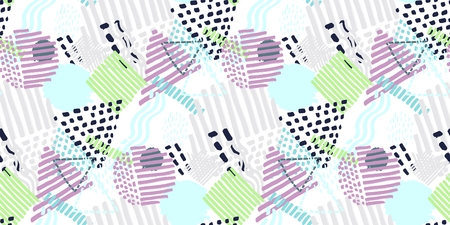 Memphis seamless  pattern in retro style. Doodle pattern hand-drawn pen, ink, chalk.のイラスト素材