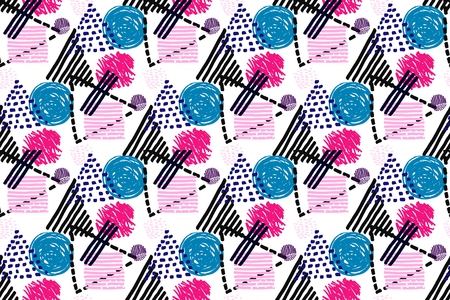 Memphis seamless  pattern in retro style. Doodle pattern hand-drawn pen, ink, chalk.
